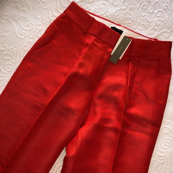 J Crew Bright Tomato Orange Linen Silk Straight Leg Belt Loops Trousers 2 NWT - Picture 7 of 7